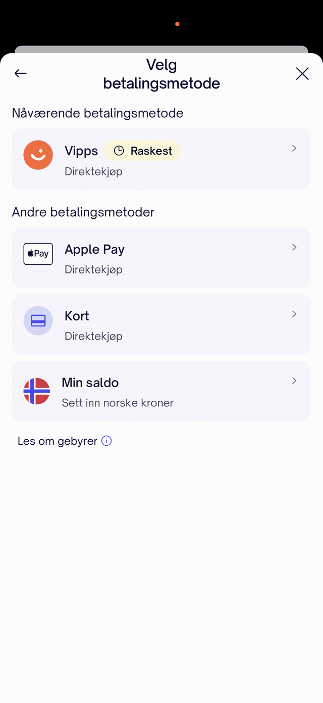 Firi betalingsmetoder: Vipps, Apple Pay, Kort og Min saldo
