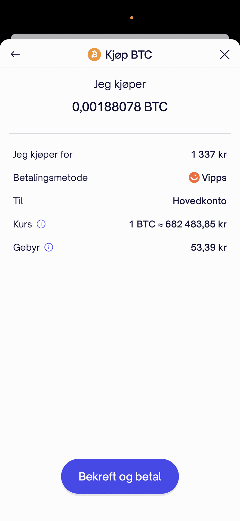 Firi – bekreft kjøp av Bitcoin med Vipps