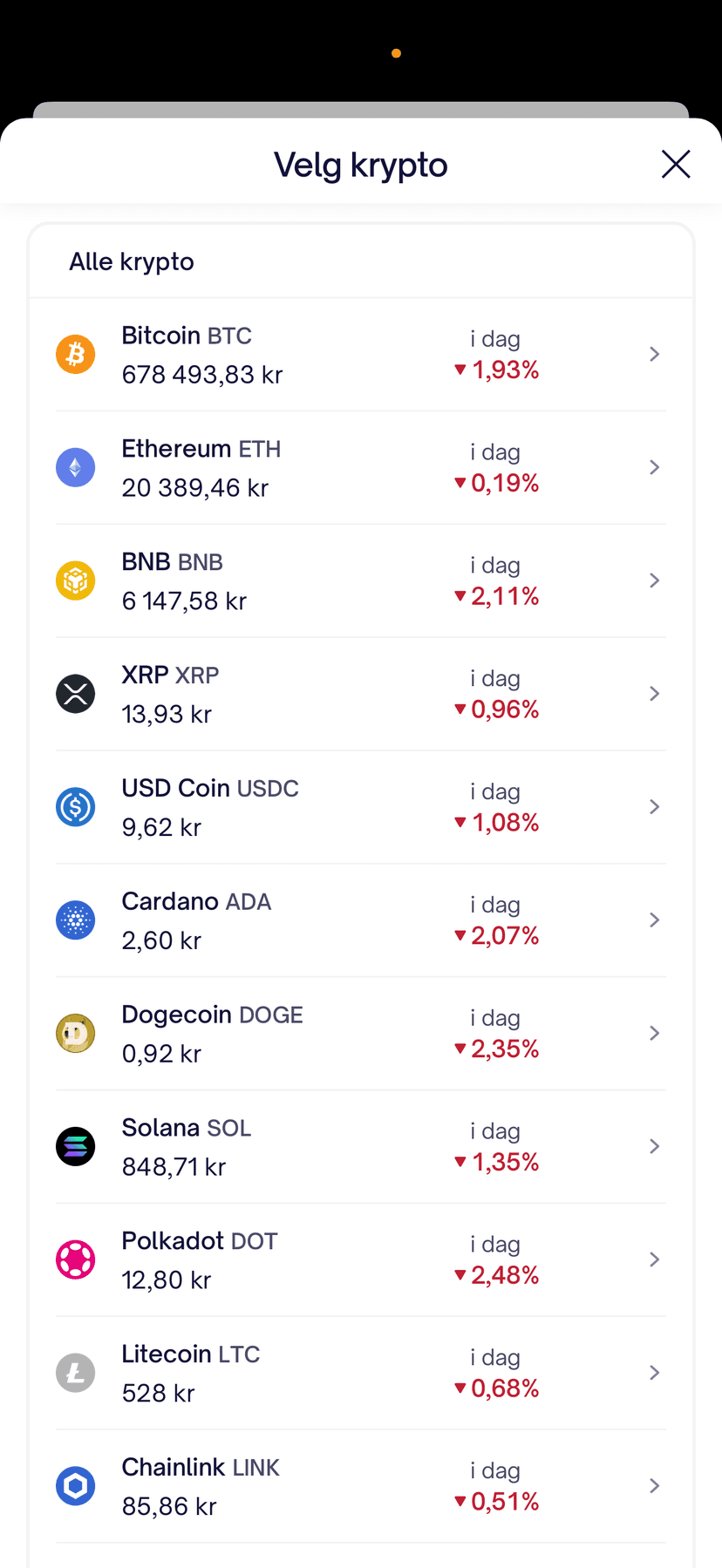 Firi – velg kryptovaluta fra listen med Bitcoin, Ethereum og flere