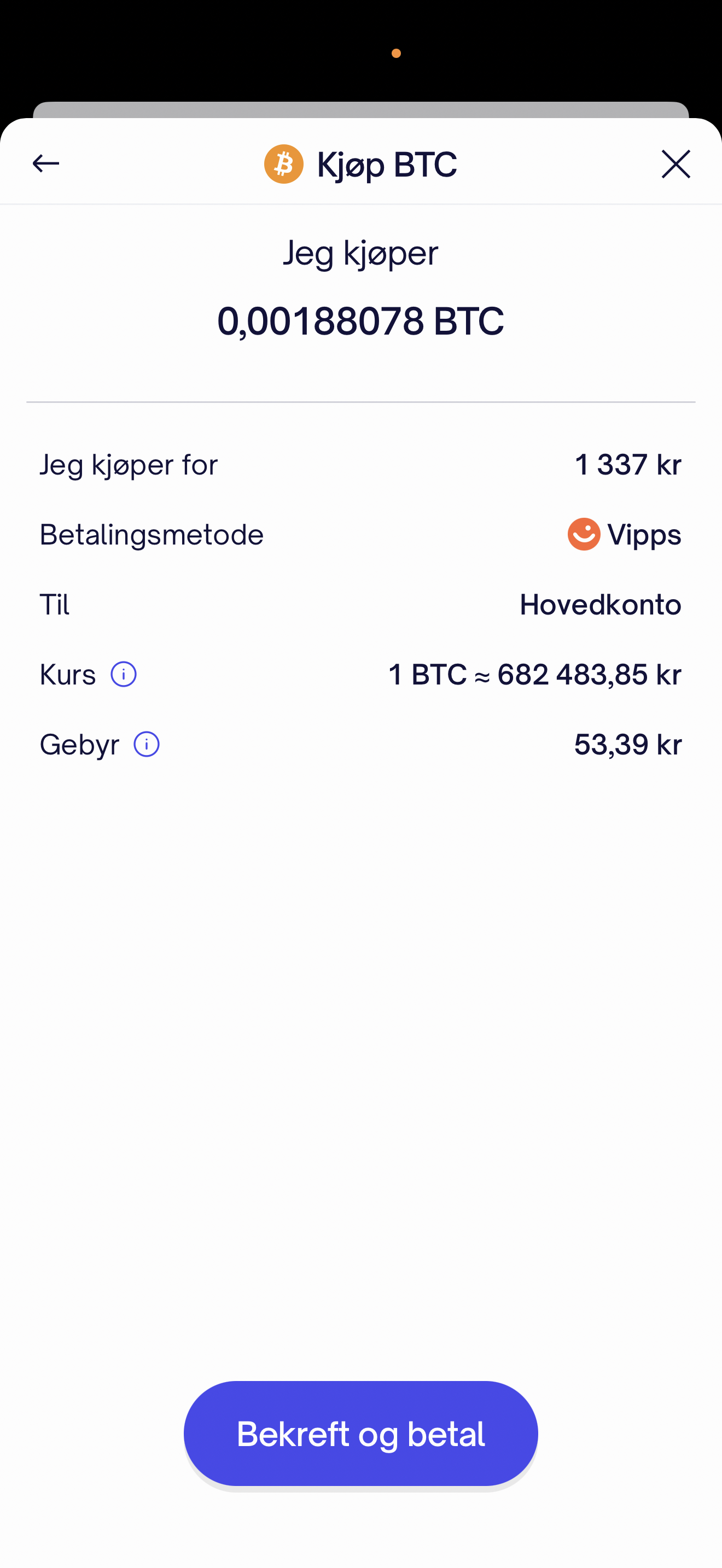Firi – bekreft kjøp av Bitcoin med Vipps