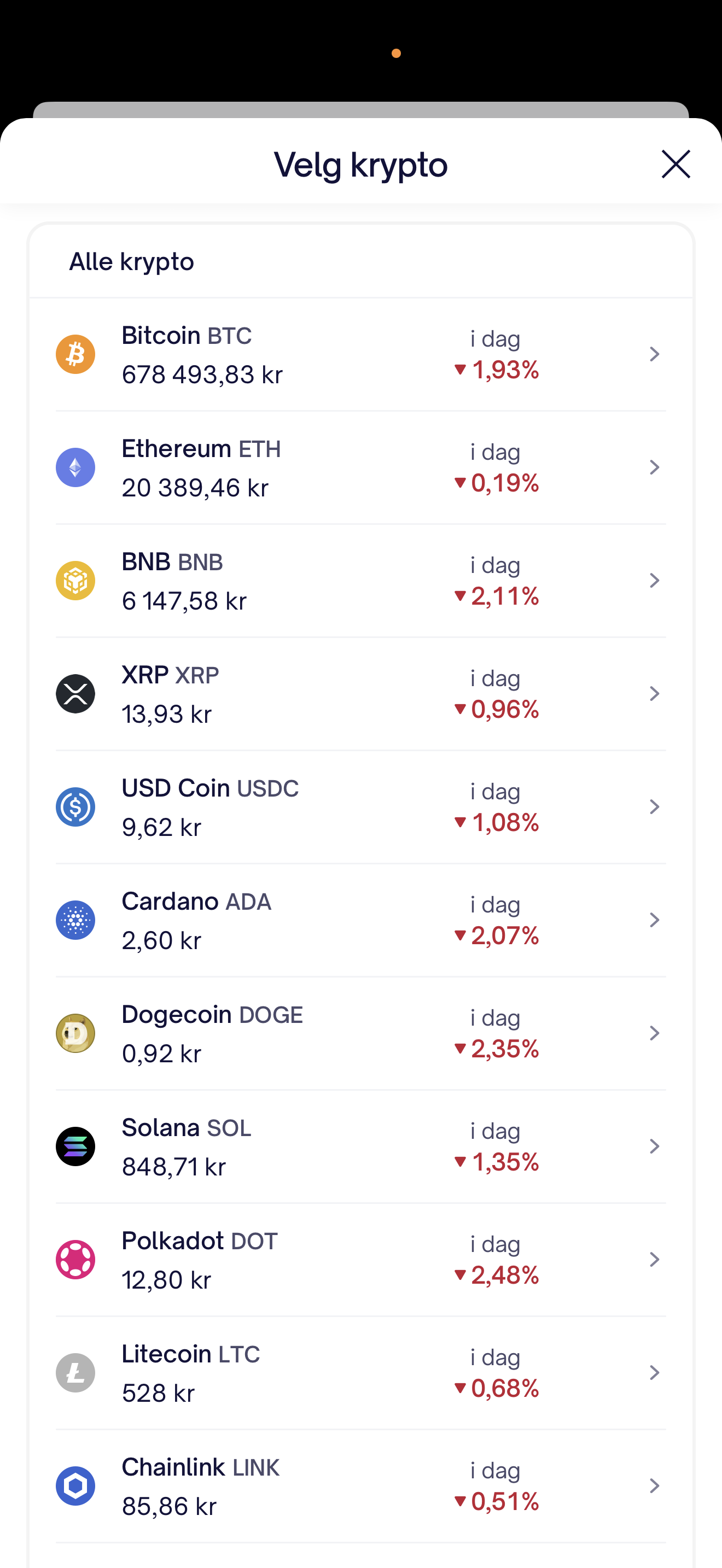 Firi – velg kryptovaluta fra listen med Bitcoin, Ethereum og flere
